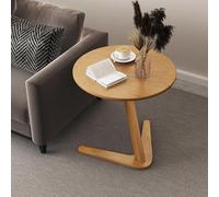 LBLFEBD Table d'appoint en forme de C - Table d'appoint ronde en bois massif avec dessus en chêne, table de canapé moderne pour salon, chambre à coucher, petits espaces