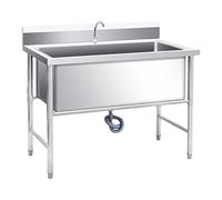 LBONG Evier Commercial sur Pied, Évier de Bol Unique Utilitaire, Acier Inoxydable, Installation Autonome, 80X60X80cm/31.4X23.6X31.4in