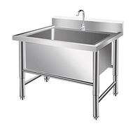 LBONG Évier en Acier Inoxydable Autoportants Évier Épais À Une Cuve Jardin Plonge Avec Robinet,1 Compartiment Bac à Linge Extra Profond(80X60X80cm/31.4X23.6X31.4in,15.7" Deep)