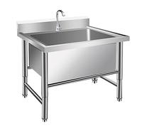 LBONG Evier Inox De Cuisine, Évier De Restauration Autoportant, Évier en Acier Inoxydable de Grande Taille, Industriel pour Garage, Buanderie, Atelier(100X60X80cm/39.3X23.6X31.4in,11.8" Deep)