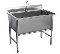 LBONG Évier sur Pied, Lavabo Commercial De Cuisine,Évier à Un Seul Bol en Acier Inoxydable, Extérieur Évier De Jardin Avec Robinet pour Restaurant(100X60X80cm/39.3X23.6X31.4in)