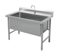 LBONG Extérieur Évier De Jardin,Bac à Linge Extra Profond sur Pied avec Support Cuisine Plonge Inox, Evier Buanderie(80X60X80cm/31.4X23.6X31.4in)