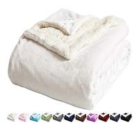 LBRO2M Couverture de lit en Molleton Sherpa, Super Douce, en Peluche, Chaude, Confortable, Moelleuse, en Microfibre, Couverture réversible en Velours, Ivoire, très Grand lit