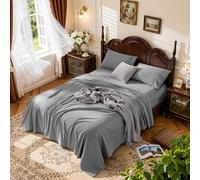 LBRO2M Parure de lit 4 pièces 100 % coton égyptien 1000 fils au pouce carré, pour grand lit, à fibres longues, poche profonde de 40,6 cm, toutes saisons, super douce, confortable, respirante, armure