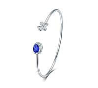 LBRTMED Epinki 18k blanc or ovale bleu 1ct tanzanite avec 0,12 cot de fleur de diamant bracelet ouvert pour les femmes longueur 6 à 9 pouces