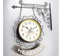 LBRTMED Horloges extérieures étanchées horloges de Jardin, 10 Pouces à Double Face Horloge extérieure Horloge extérieure rétro extérieure battant Les horloges extérieures silencieuses Noires