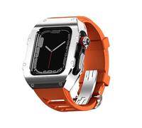 LBRTMED Série 10 46mm 316L Case en acier inoxydable et Fluororubber Butterfly Clip Band Mod Kit pour Ultra 49 mm, Retrofit Set Metal Cover Rubber Strap pour IWatch 45 mm 44 mm (oranges, pour 49 mm)
