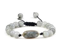 LBRTMED XFZJCHAP Bracelets de perles de 8 mm pour homme et femme, bracelets en pierre gris clair, réglables de 16,5 à 27,9 cm, bijoux tendance