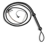 LB'S Whip Fouet à Taureau équestre de Style Indiana Jones en Cuir de Vachette véritable, 1,2 m et 8 Tresses, Noir