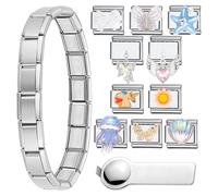 LbsAMP 13 Pièces Ensemble de Bracelet de Charme Italien | 1 Bracelet Breloque Italienne + 10 Modules Amovibles + 1 Outils D'ouverture + 1 Coffret Cadeau Charms Dans le Style Italien pour Femme