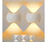 LbsAMP 2 Pièces Applique Murale Intérieure Sans Fil avec Détecteur de Mouvement 3 Modes 3 Couleurs Réglables 1200 mAh Led Lampe Murale Rechargeable Sans Perçage pour Couloir Escalier Chambre - Blanc