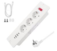 LbsAMP Multiprise avec Interrupteur + 3 Prises 2 USB et 2 Type C 3000W Prise Encastrable de Table Prise Encastrée Plan de Travail Cuisine avec Câble de 1,7M pour Meuble Maison Bureau - Blanc