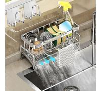 LbsAMP Organisateur D'évier de Cuisine sans Perçage avec 2 Porte Eponge Adhésif Egouttoir Eponge sur Evier Double Usage Repose Eponge Rangement Evier Cuisine Eponge et Liquide Vaisselle Chiffon