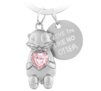 LbsAMP Porte Clé Loutre Otter Tenant un Cœur Métal Mignon Pendentif Loutre Ornements Animé Animal Porte Bonheur Je t'aime Porte-Clés de Voiture Anniversaire pour Couples Petite Amie Famille - Rose