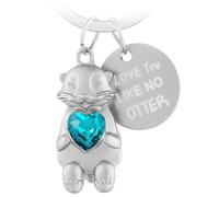 LbsAMP Porte Clé Loutre Otter Tenant un Cœur Métal Mignon Pendentif Loutre Ornements Animé Animal Porte Bonheur Je t'aime Porte-Clés de Voiture Anniversaire pour Couples Petite Amie Famille - Bleu