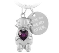 LbsAMP Porte Clé Loutre Otter Tenant un Cœur Métal Mignon Pendentif Loutre Ornements Animé Animal Porte Bonheur Je t'aime Porte-Clés de Voiture Anniversaire pour Couples Petite Amie Famille - Violet