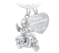 LbsAMP Porte-clés moto avec ange gardien et gravure | Conduisez prudemment avec inscription en allemand Ich brauche dich Geschenk Engel Schlüsselanhänger für Motorradfahrer Glücksbringer Fahr