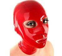 LBUZHOY Cagoule en Latex Rouge Unisexe Capuche en Caoutchouc Yeux ExposéS Bouche ExposéE avec Fermeture éClair Dos Cosplay FêTes(Size:M-65CM)