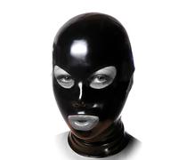 LBUZHOY Cagoule en Latex TêTe Couverture Yeux ExposéS Bouche Exposé Fermeture éclair Ouverte Unisexe pour Halloween Mardi Gras(Size:XXL-73CM)