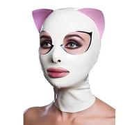 LBUZHOY Latex Tête Couverture Masque en Latex avec Oreilles de Chat BDSM Fetish Masque Complet pour Fêtes Vacances Yeux Exposés(Size:XXL-73CM)
