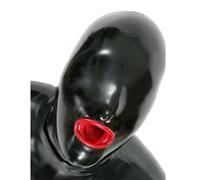 LBUZHOY Latex Tête Couverture Sexy Restrictions Caoutchouc Complet Tête Masque avec Étui de Protection Rouge pour Cosplay Party(Size:S-63CM)