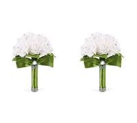 Lbvzxkad 2X Belle Bouquet de Mariage de Mariee Demoiselle d'honneur Mariage Fleur Roses Bouquets de Mariee Blanches- Vert