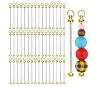 Lbvzxkad 50pièces Barres de Porte-Clés Perlées Vierges, Breloques de Barre de Porte-Clés en Perles Métalliques Porte-Clés Détachable Faisant pour Pendentif B