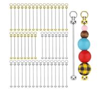 Lbvzxkad 50pièces Barres de Porte-Clés Perlées Vierges, Breloques de Barre de Porte-Clés en Perles Métalliques Porte-Clés Détachable Faisant pour Pendentif A