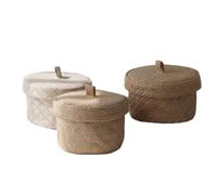 Lbvzxkad Boîtes à Fleurs en Osier en Jonc de Mer Paniers de Rangement pour Articles Divers avec Couvercles Boîte de Rangement pour Collations en Tissage Armoire Table Ronde