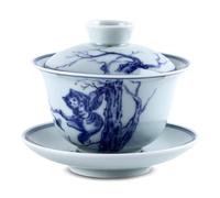 Lbwstellar Service à thé chinois traditionnel Gaiwan en porcelaine, le premier choix pour le brassage et la dégustation du thé, motif chaton (bleu blanc)