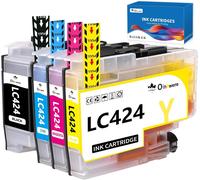 LC-424 LC424 Cartouche d'encre Compatible pour Brother LC424 LC-424VAL pour Brother DCP-J1200W DCP-J1200WE (Pack de 4,LC424BK LC424C LC424M LC424Y)