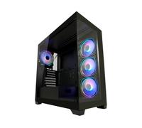 LC-Power Boîtier de jeu Gaming 715B Seamless_X - Tour midi ATX avec ventilateurs ARGB, façade et côté en verre trempé, 10 emplacements de ventilation, USB-C et bouton de sélection de couleur