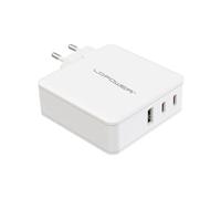 LC-Power LC-GAN-100 Chargeur Secteur Universel 100W GaN Power Delivery 3.0, 2x USB-C 100W + 1x USB-A 3.2 Gen 1, Protections Multiples, Blanc
