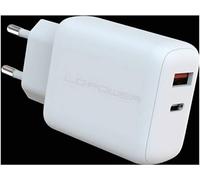LC Power LC-GAN-45 Chargeur USB 45 W 1x USB-C®, 1x USB-A Power Delivery 3.0 blanc intérieure GaN, chargeur rapide, USB Power Delivery (USB-PD)