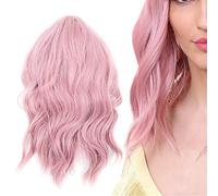 LC210-1 Perruque Ondulée Bouclée Rose Pastel Court Bob Perruques Synthétiques Cosplay Costume Perruques pour Femmes