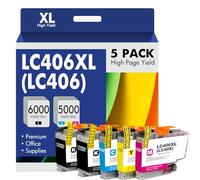 LC406 LC406XL Ink Cartridges for Brother Printer for Brother LC406 Ink Cartridges MFC-J4335DW MFC-J5855DW MFC-J6555DW MFC-J4535DW MFC-J6955DW (5Pack -2Black Cyan Magenta Yellow)
