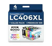 LC406XL Lot de 4 cartouches d'encre pour imprimante Brother LC406 LC 406XL à haut rendement pour imprimante Brother MFC-j4335DW MFC-j4535DW MFC-j5855DW MFC-j6555DW MFC-j4535DW Couleurs (noir, cyan,