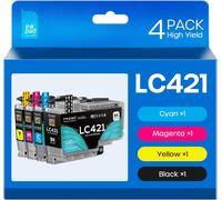 LC421 Cartouches d'encre Compatible pour Brother LC 421 LC421XL Cartouche d'impression pour Brother DCP-J1050DW Cartouches MFC-J1010DW DCP-J1140DW (4 pièces,Noir,Cyan,Magenta,Jaune)