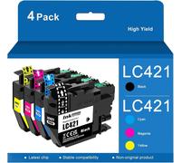 LC421 LC 421 Cartouche d'encre Compatible pour Brother lc421 LC421 LC-421 VAL pour Brother DCP-J1050DW MFC-J1010DW DCP-J1140DW (Noir, Cyan, Magenta, Jaune 4-Pack), lc421xL