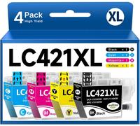 LC421 XL Haute capacité Cartouche d'encre Compatible avec Brother LC421-XL LC421XL LC421VAL XL Multipack pour Brother DCP-J1050DW MFC-J1010DW DCP-J1140DW (Pack de 4)