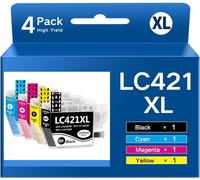 LC421 XL High Capacity Ink Cartridge Compatible with Brother LC421-XL LC421XL LC421VAL XL Multipack for Brother DCP-J1050DW MFC-J1010DW DCP-J1140DW (Pack of 4)