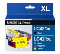 Coloran LC421 XL Pack de 4 Cartouches d'encre Remplacement Compatible pour Brother LC421 LC421XL pour Brother DCP-J1050DW DCP-J1140DW MFC-J1010DW (Noir, Cyan, Magenta, Jaune)