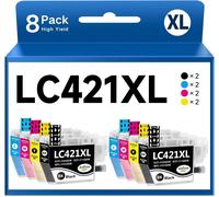 LC421XL Ink Cartridges Compatible with Brother LC421 LC421XL LC 421 XL with Brother DCP-J1050DW MFC-J1010DW DCP-J1140DW Pack of 8