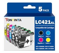 LC421XL LC-421XLVAL Cartouches d'Encre Compatibles Haute Capacité pour Imprimantes DCP-J1050DW MFC-J1010DW DCP-J1140DW DCP-J1800DW LC-421XLBK LC-421XLC LC-421XLM LC-421XLY (5 Packs, 2*BK/1*C M Y)