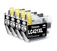 LC421XL LC-421XLVAL Lot de 4 cartouches d'encre noires compatibles avec Brother LC421 LC421XL LC-421XL LC-421XLVAL LC421XLVAL pour Brother DCP-J1050DW MFC-J1010DW DCP-J1140DW