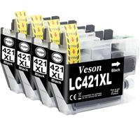 LC421XL LC-421XLVAL Lot de 4 cartouches d'encre noires compatibles avec Brother LC421 LC421XL LC-421XL LC-421XLVAL LC421XLVAL pour Brother DCP-J1050DW MFC-J1010DW DCP-J1140DW
