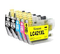 LC421XL LC-421XLVAL Lot de cartouches d'encre compatibles avec Brother LC421 LC421XL LC-421XL LC-421XLVAL LC421XLVAL pour Brother DCP-J1050DW MFC-J1010DW DCP-J1140DW (2 noires, 1 cyan, 1 jaune, 1