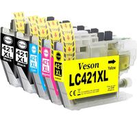 Lc421Xl Lc-421Xlval Lot De Cartouches D'Encre Compatibles Avec Brother Lc421 Lc421Xl Lc-421Xl Lc-421Xlval Lc421Xlval Pour Brother Dcp-J1050Dw Mfc-J1010Dw Dcp-J1140Dw (2 Noires, 1 Cyan, 1 Jaune, 1