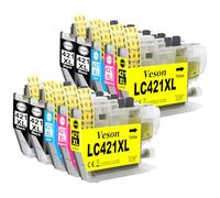 LC421XL LC-421XLVAL Lot de cartouches d'encre compatibles Brother DCP-J1050DW MFC-J1010DW DCP-J1140DW (4 noires, 2 cyan, 2 jaunes, 2 magenta)