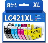 LC421XL LC421 XL Ink Cartridges for Brother LC421 LC421XL LC421-VAL Multipack Compatible for Brother DCP-J1050DW MFC-J1010DW DCP-J1140DW (Pack of 8)